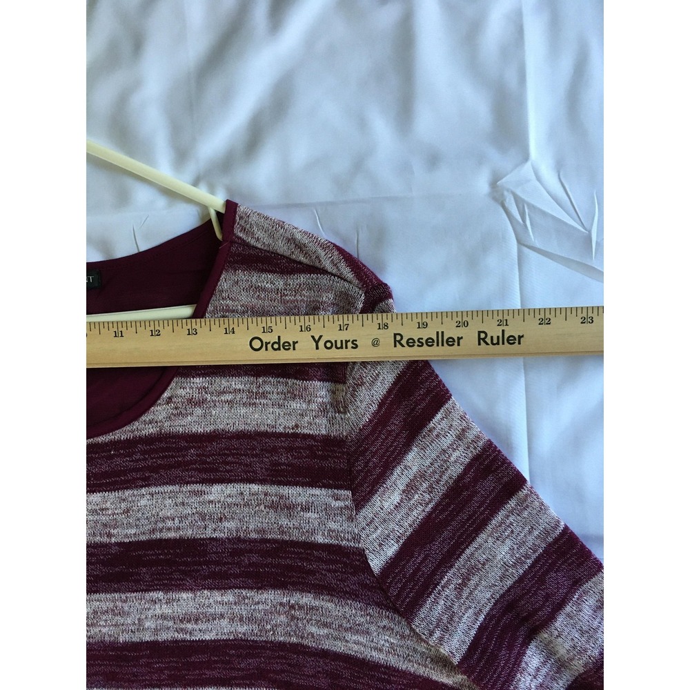 Lane Bryant Sweater Womens 22/24 Burgundy Gray Stripe Chiffon Hem Long Sleeve - Picture 11 of 16